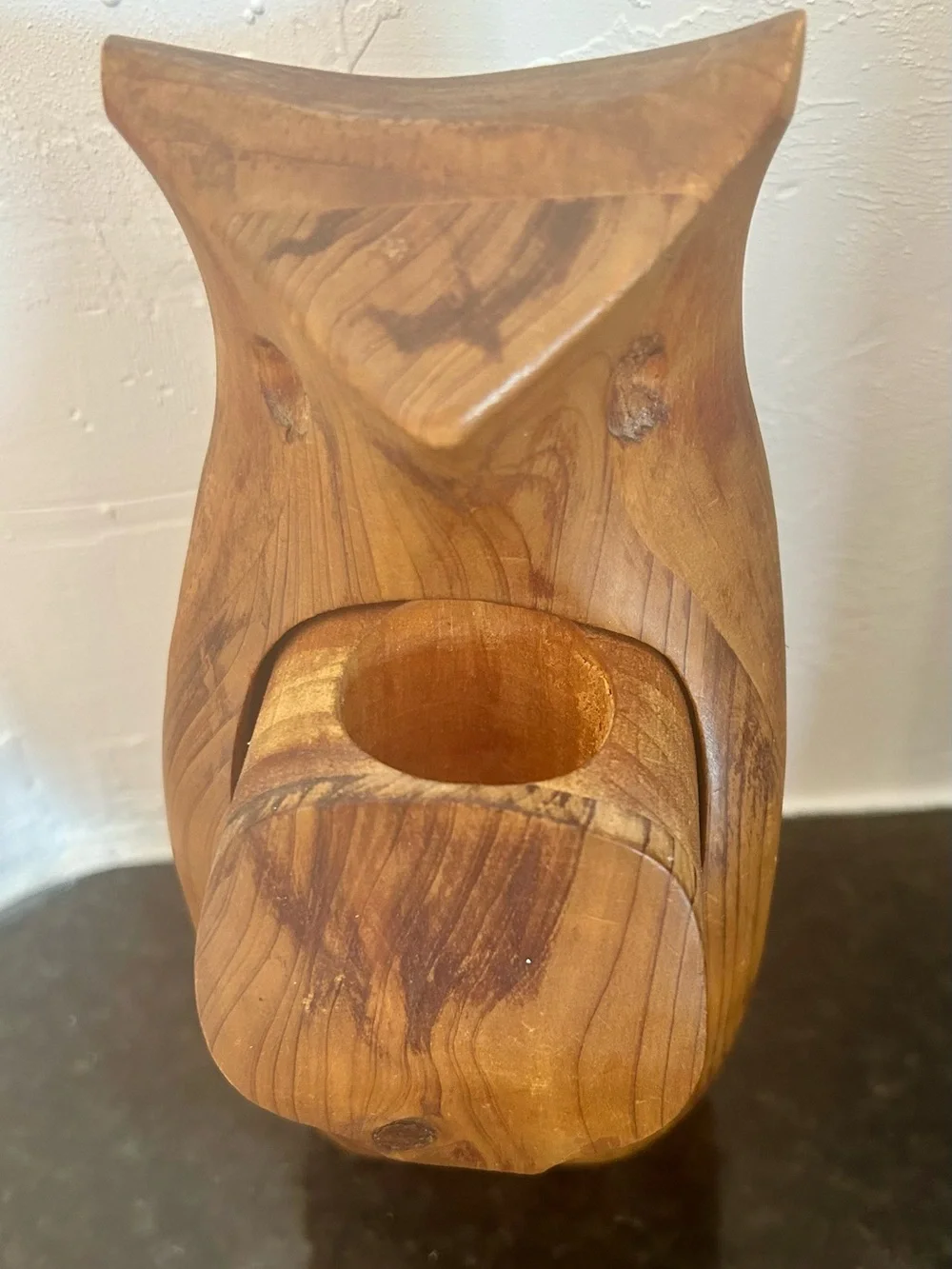 VTG Deborah D Bump Hand Carved Wood Owl Puzzle Box MCM